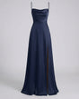 Women's cowl neck maxi dress with spaghetti straps and side slit