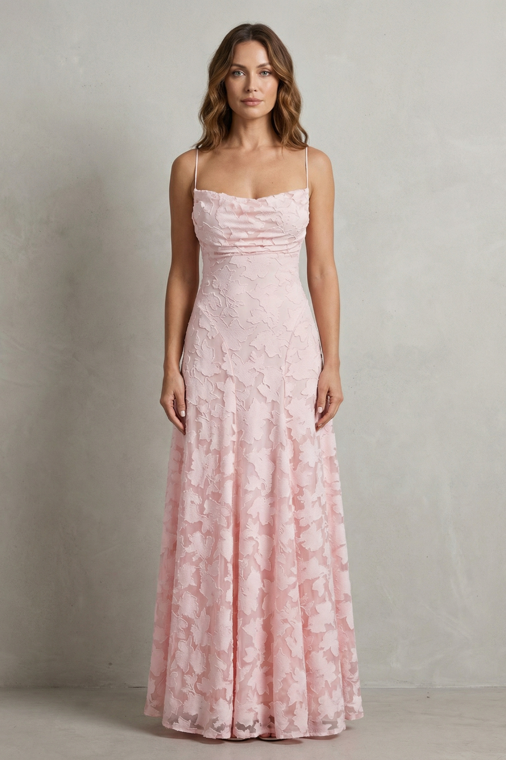 Women's floral maxi dress with ruched bodice and spaghetti straps