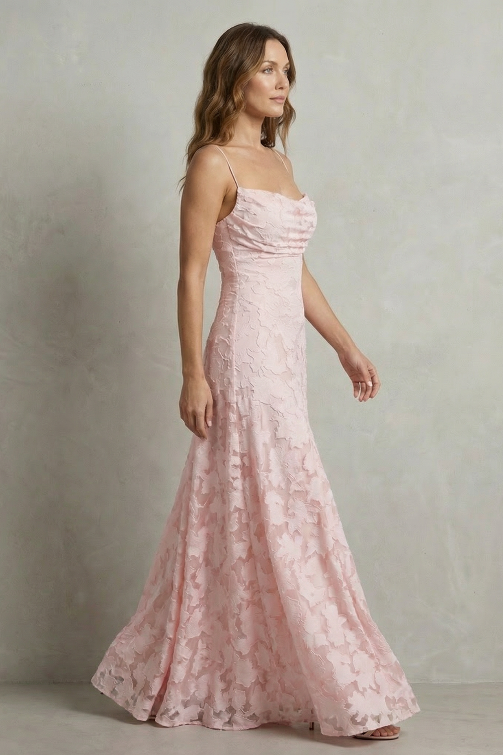 Women's floral maxi dress with ruched bodice and spaghetti straps