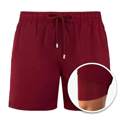 Men's plain mid-length swim shorts with elasticated drawstring waist and side pockets