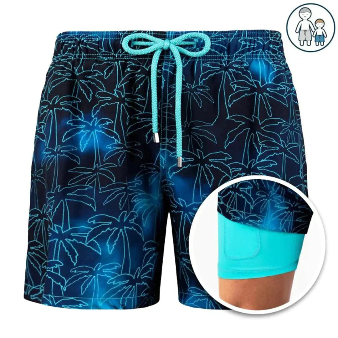 Men's plain mid-length swim shorts with elasticated drawstring waist and side pockets