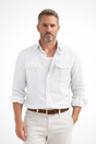 Men's long sleeve plain shirt with collar, button front and two chest pockets