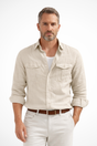 Men's long sleeve plain shirt with collar, button front and two chest pockets
