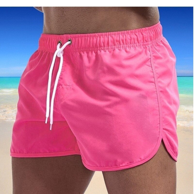 Men's plain swim shorts with elasticated waistband and drawstring