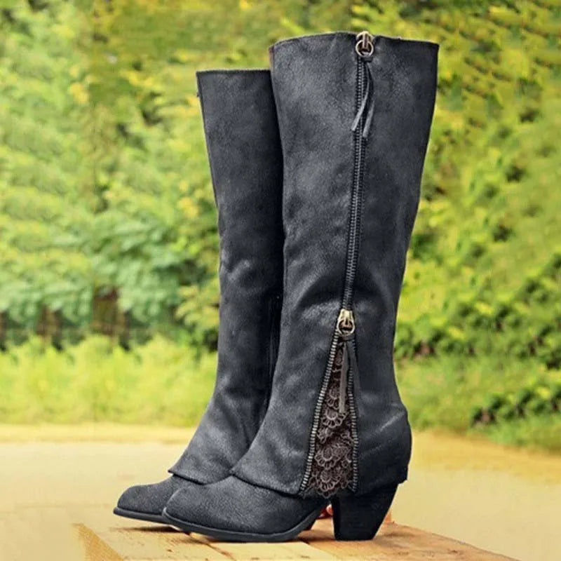 Women's Comfort Side-Zip Block-Heel Knee-High Boots — Walking