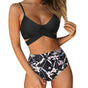 Women's high-waisted floral bikini with wrap top and ruched briefs