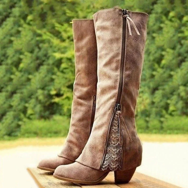 Women's Comfort Side-Zip Block-Heel Knee-High Boots — Walking
