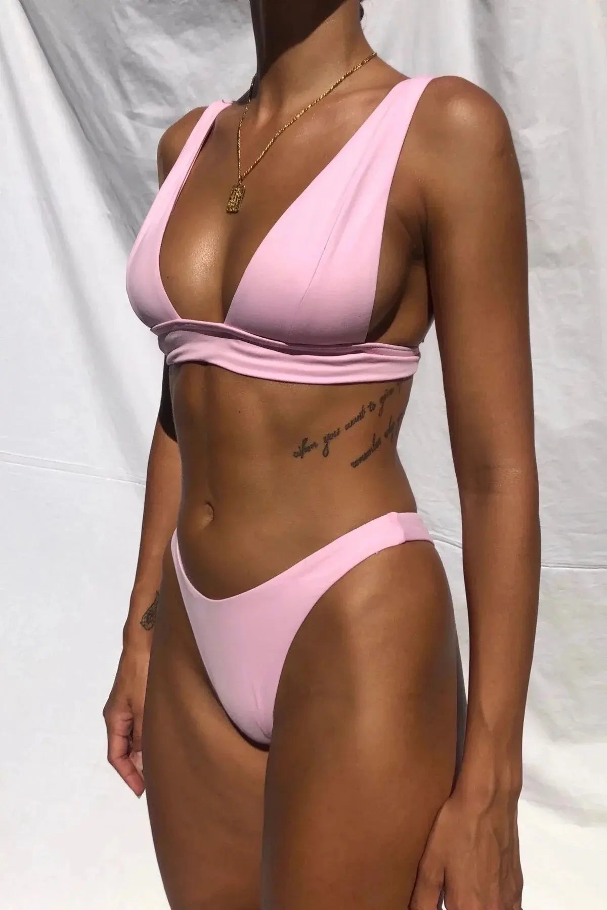 Women's push-up bikini set with plunging neckline and high-cut briefs