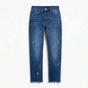 Women's cropped straight leg jeans with faded finish and fringed hems