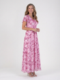 Vestido largo de flores de mujer con escote en V y manga corta