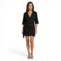 Women's wrap mini dress with V-neckline, three-quarter sleeves and asymmetric hem