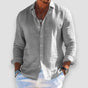 Men's long sleeve collared shirt with button front and rolled cuffs