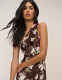 Women's brown floral one-shoulder maxi dress