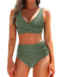 Women's wrap bikini set with V-neck top and high-waisted ruched briefs