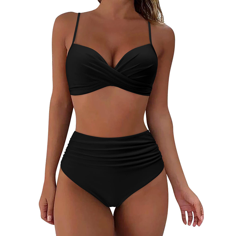 Women's high-waisted leopard print twist-front bikini set