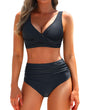 Conjunto de bikini cruzado de mujer con top de escote de pico y braguita de cintura alta