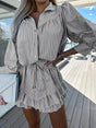 Women's striped button shirt and ruffle shorts two-piece set