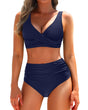 Women's wrap bikini set with V-neck top and high-waisted ruched briefs
