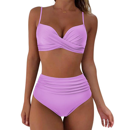 Women's high-waisted leopard print twist-front bikini set