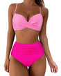 Women's high-waisted leopard print twist-front bikini set