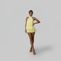 Sleeveless halter mini dress with a tiered layered skirt