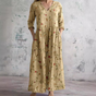 Women's floral V-neck maxi dress with three-quarter sleeves, gathered waist and side pockets