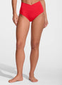 Women's high-waisted bikini bottoms with V cross waist detail