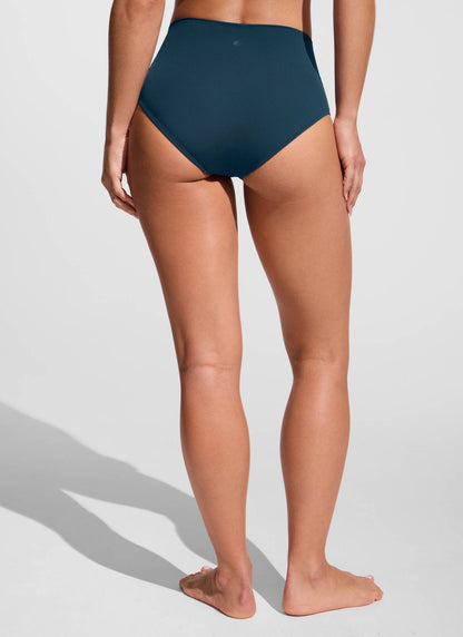 Women's high-waisted bikini bottoms with V cross waist detail