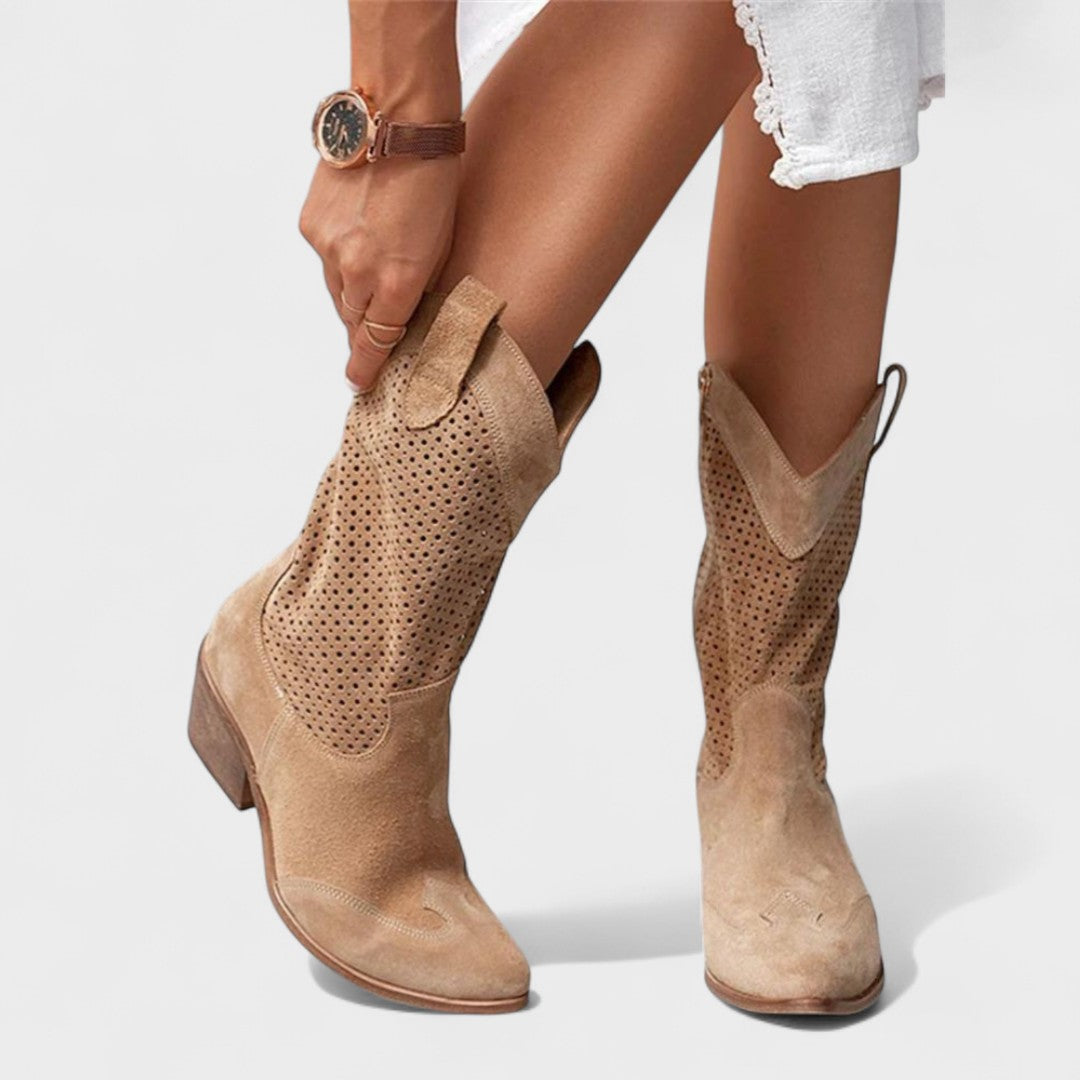 Women's Comfort Western Perforated Ankle Boots — Winter