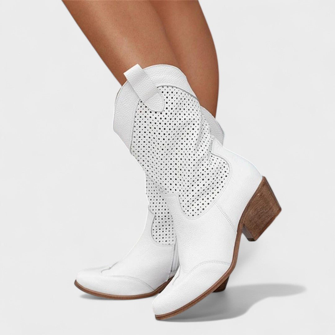 Women's Comfort Western Perforated Ankle Boots — Winter
