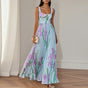 Women's floral sleeveless A-line maxi dress with square neckline and pleated skirt