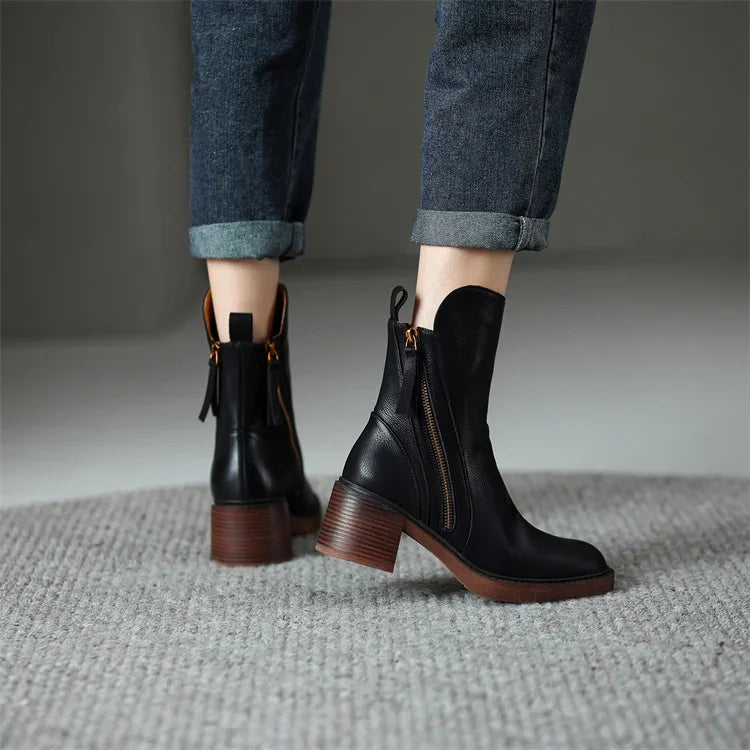 Women's Orthopedic Zip-Up Block-Heel Ankle Boots — Winter