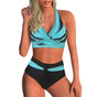 Women's printed wrap-front bikini set with high-waisted briefs
