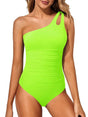Women's one-shoulder ruched one-piece swimsuit with asymmetric neckline and shoulder cutout
