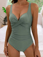Women's twisted front one-piece swimsuit with V-neck and wide straps
