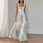 Women's floral sleeveless A-line maxi dress with square neckline and pleated skirt