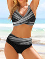 Women's patterned V-neck bikini set with high-waisted brief bottoms