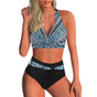 Women's printed wrap-front bikini set with high-waisted briefs