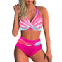 Women's printed wrap-front bikini set with high-waisted briefs