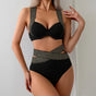 Women's ruched V-neck bikini set with high-waisted tie-side briefs