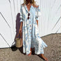 Women's multicoloured floral boho maxi dress with V-neck and 3/4 sleeves