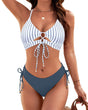 Women's cutout string bikini set with tie-front top and side-tie briefs