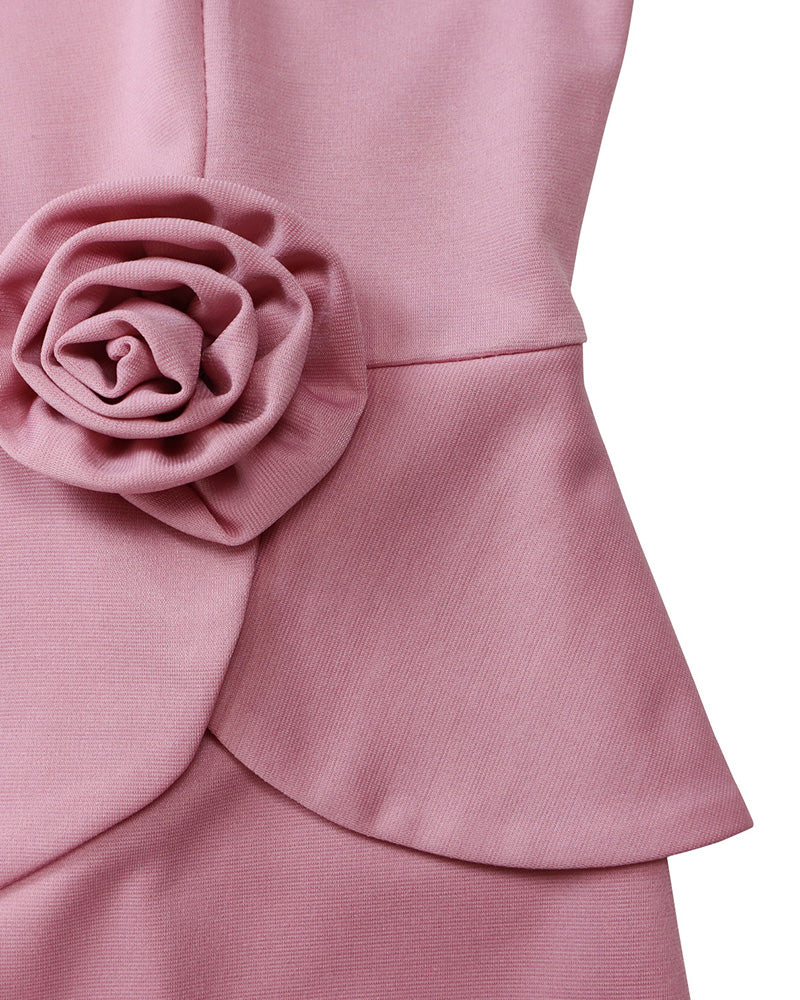 Women's fitted midi pencil dress with long sleeves, round neckline and sculptural waist details