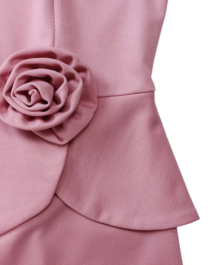 Women's fitted midi pencil dress with long sleeves, round neckline and sculptural waist details