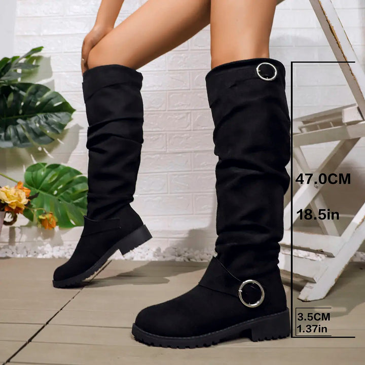 Women's Comfort Buckle-Strap Flat-Sole Knee-High Boots — Everyday