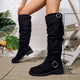Women's Comfort Buckle-Strap Flat-Sole Knee-High Boots — Everyday