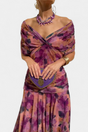 Women's floral off-shoulder maxi dress with draped wrap bodice