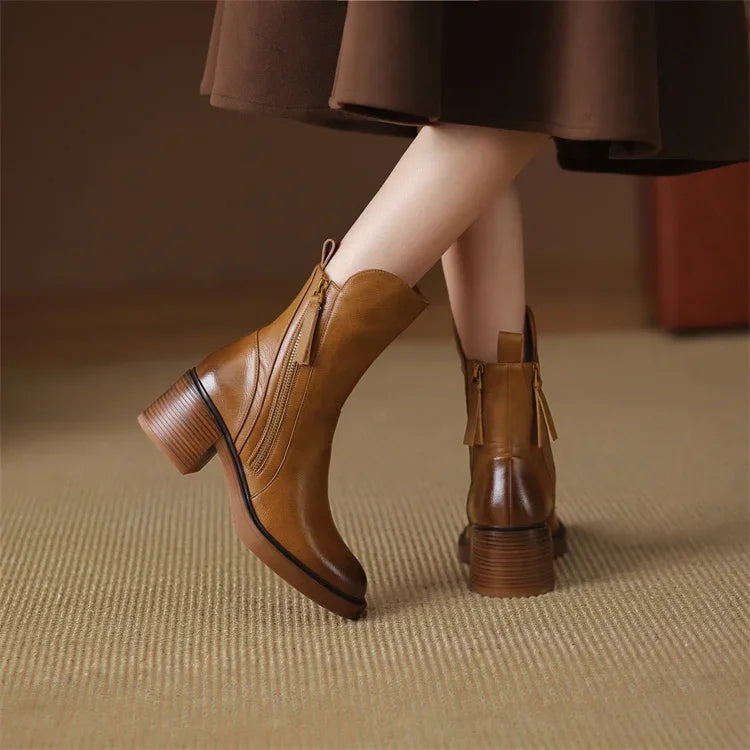 Women's Orthopedic Zip-Up Block-Heel Ankle Boots — Winter