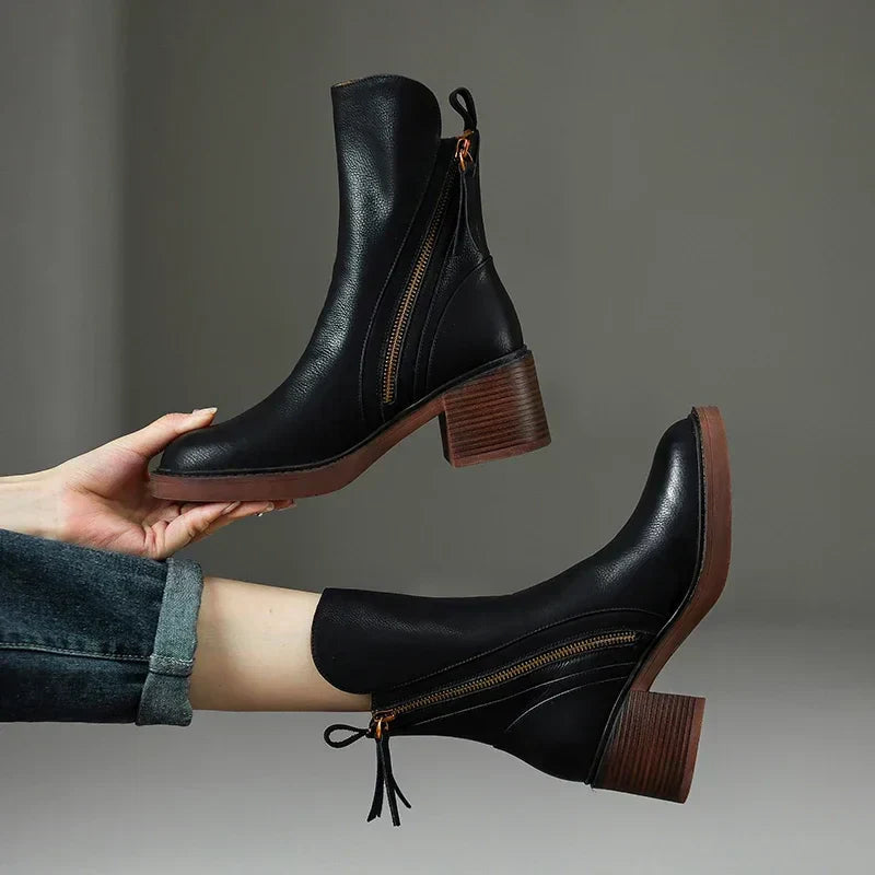 Women's Orthopedic Zip-Up Block-Heel Ankle Boots — Winter