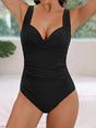 Women's twisted front one-piece swimsuit with V-neck and wide straps